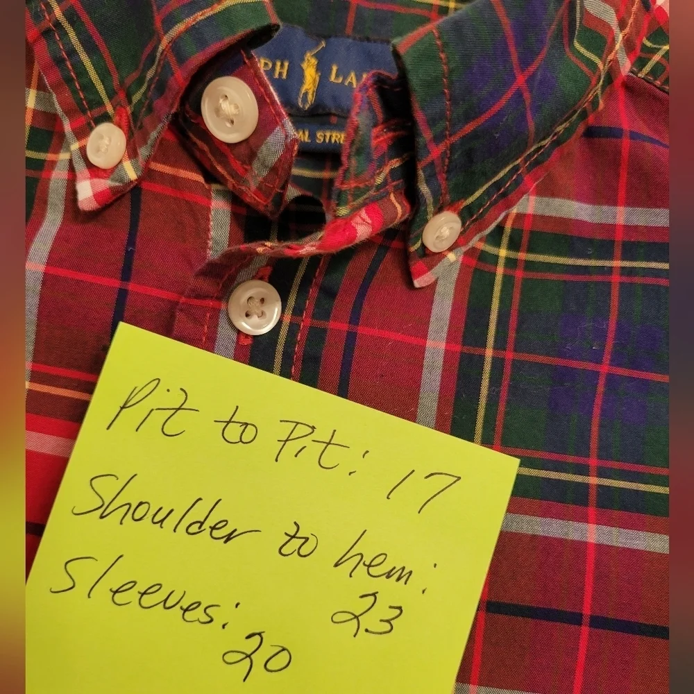 RALPH LAUREN Boys Medium 10/12 classic red plaid button-down long sleeve shirt